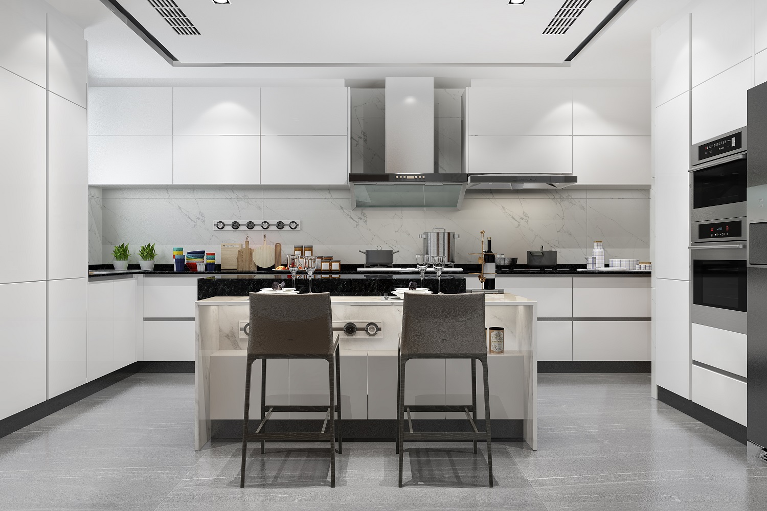 White minimal modular kitchen design in Bangalore interiors