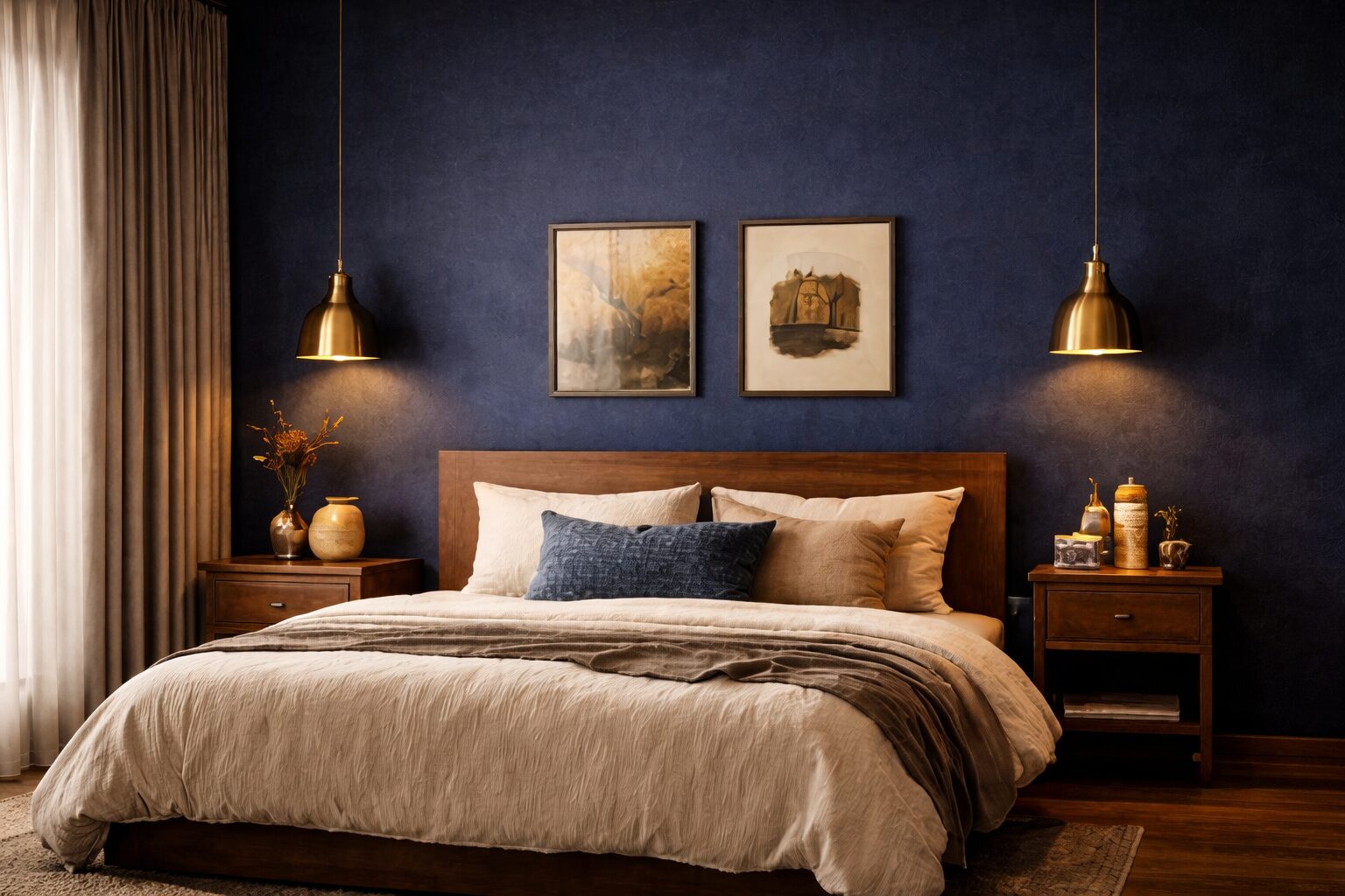 Indigo accent wall bedroom